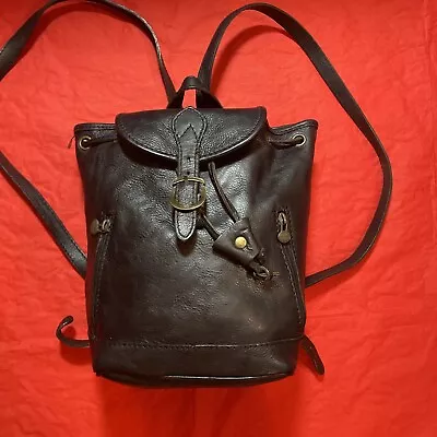 Vintage Black Leather Small Bucket Backpack Vera Pelle Made In Italy • $24