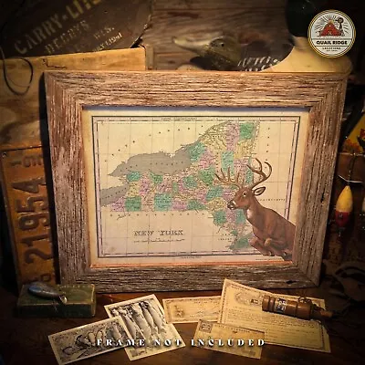 New York State Map Art Print Whitetail Deer Hunting Fishing Cabin Wall Decor • $9.95