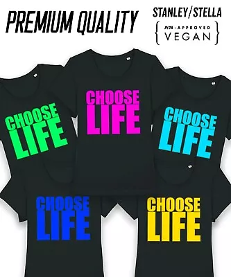 Womens CHOOSE LIFE T-Shirt Fancy Dress Weekend Choice Of 80s Print Colours Party • £8.99