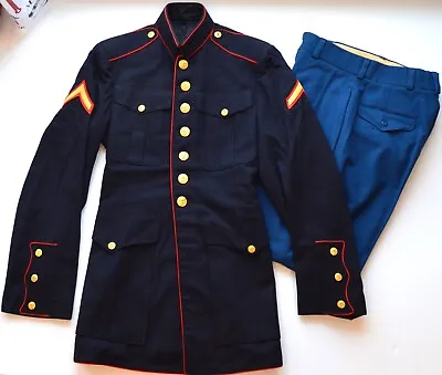 Vintage USMC Marine Corps Blue Wool Dress Uniform Jacket Pants Vietnam Named • $100