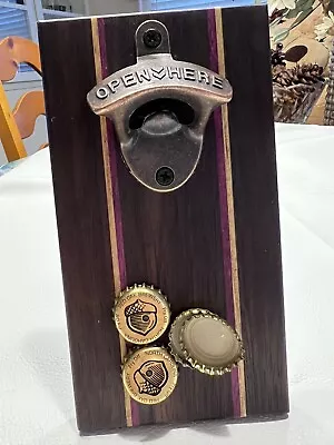 Handcrafted Exotic Wood Bottle Opener Magnetic Mount With Magnetic Cap Catcher . • $38