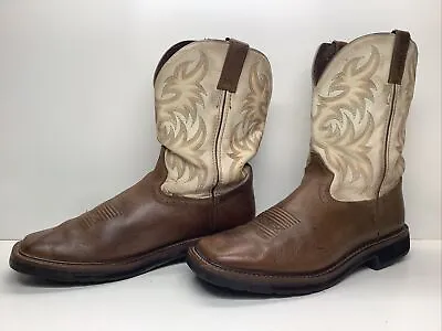 Mens Justin Cowboy Work Brown Sq Toe Brown Boots Size 11 D • $26.99