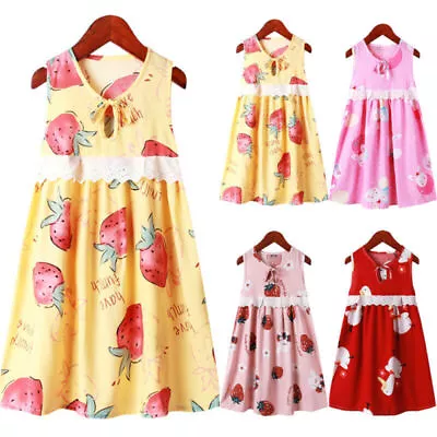 Kids Girls Printed Sleeveless Dress Summer Keyhole Party Casual Skater Dresses • $17.46