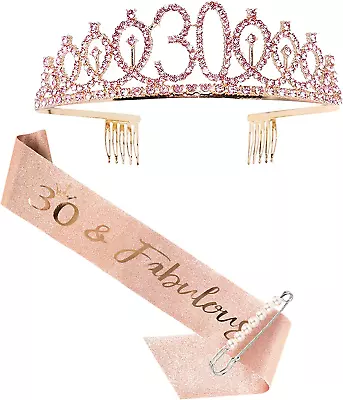 30Th Birthday Sash And Tiara For Women Rose Gold Birthday Sash Crown 30 & Fabul • £22.85