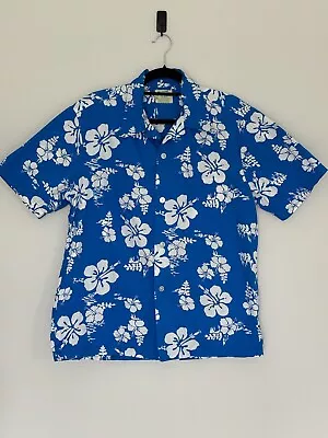 Ui Maikai Hawaiian Shirt Men Large Blue Floral Print Aloha 60s 70s Hawaii VTG • $34.99