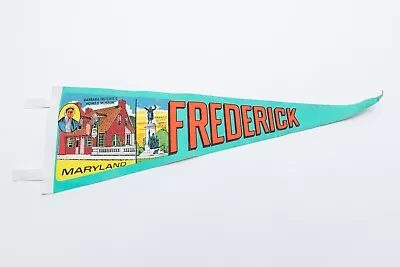 Vintage Blue Frederick Maryland Landmarks Souvenir Felt Pennant 24  • $12.99