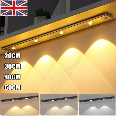 LED Motion Sensor Under Cabinet Closet Light Strip USB Rechargeable Kitchen Lamp • £10.35