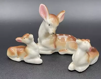 Set Of 3 Vintage Porcelain Miniature Deer Fawn Japan Manufacturing Defect On Ear • $14.99