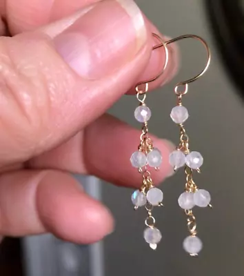 14K Gold Natural Flashing Moonstone Briolette Earrings  * VIDEO ** • $79.99