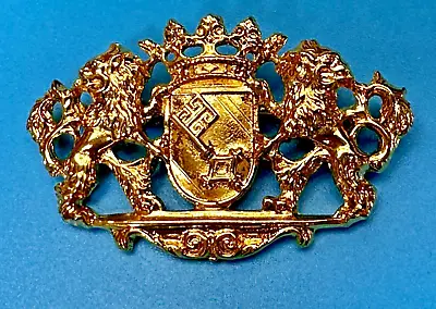 Double Lion Key Crest Of Arms Gold Tone Brooch Pin Vintage Signed Dotty Smith • $34.99