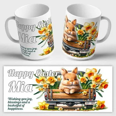 PERSONALISED EASTER MUG Ceramic Or Unbreakable Rabbit Cup Present Friend Mum Dad • £8.99