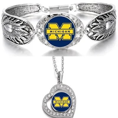 Michigan Wolverines 925 Sterling Silver Necklace And Bracelet Set State D3D19 • $29.95