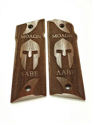 --Walnut Molon Labe Spartan Coonan 357 1911 Grips Checkered Engraved Textured • $46