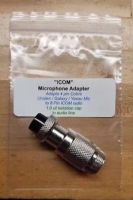 4 Pin Galaxy Or Cobra/Uniden/Yaesu Mic To 8 Pin Icom Radio Adapter 1uf Iso Cap • $19.88