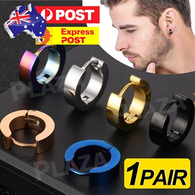$4.45 • Buy Men Women Stud Piercing Pair 10mm Black Stainless Titanium Steel Punk Earrings