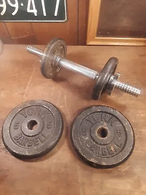 Vintage York Barbell Co Cast Iron (1) Bar  Weights (2) 5lbs (2) 2  1/2 Lot • $19.50