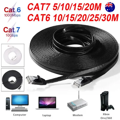 $12.99 • Buy 5/10/30M Network Lan CAT6 CAT7 RJ45 Cord Ethernet Flat Shielded Cable Patch Lead