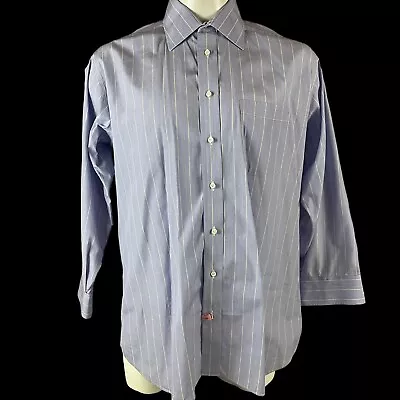 Burberry London Shirt Mens 17 XL Blue Button Long Sleeve Made In USA T913 • $34.95