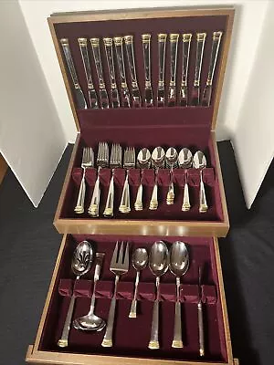 Lenox ETERNAL GOLD 67 Pc. Flatware 18/8 Stainless Service For 12 Plus 7 Serving • $399.95