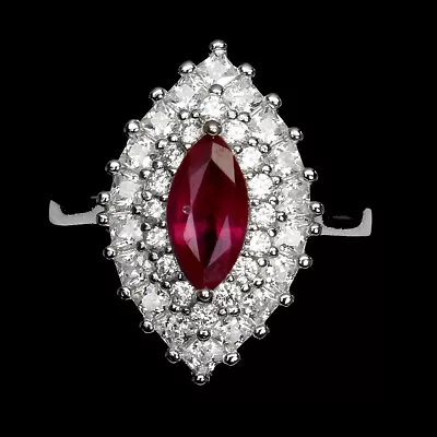 Marquise Red Ruby 10x5mm Whtie Cz 14K White Gold Plate 925 Sterling Silver Ring • $59.50