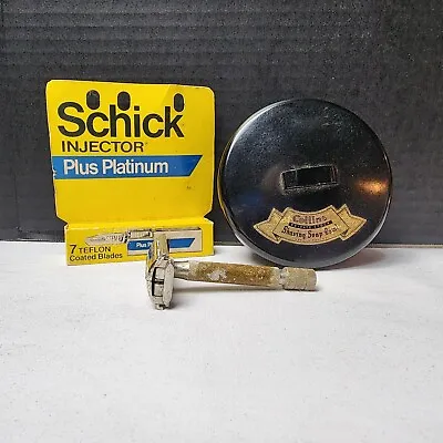 Vintage Shaving Items Soap Bowl Metal Razor New Shick Injector Blades • $13.99