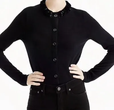 J Crew Merino Wool Embellished Jackie Cardigan Sweater Black Small H3397 • $28