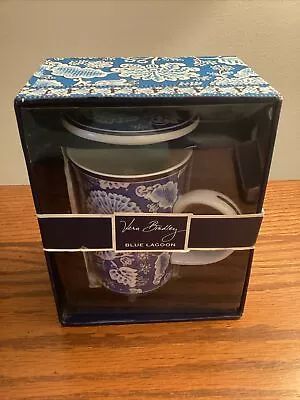 Vera Bradley Coffee Cup Mug And Lid Porcelain Blue Lagoon New Sealed • $14.99