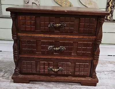 Vintage Wooden 3 Drawer Jewelry Box By M.I.M. Lador Inc. 10 X8.5 X5.25 Japan  • $8