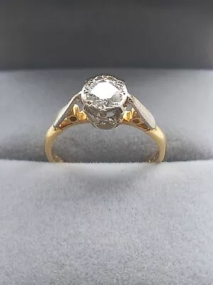 18ct Gold And Platinum Solitaire 0.46ct Diamond Ring Size J • £395