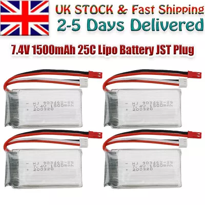 7.4V 1500mAh Lipo Battery 25C JST Plug For RC Car Truck Truggy Airplane Drone UK • £9.99