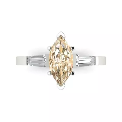 2 Marquise 3stone Natural Morganite Classic Bridal Designer Ring 14k White Gold • £295.86