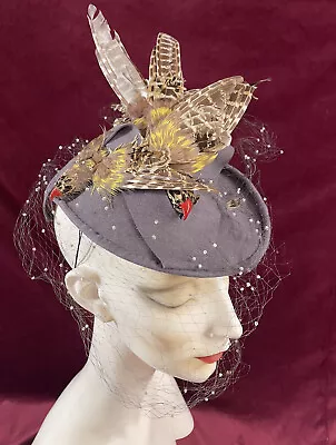 Vintage 30s 40s Tilt Hat Bird Veil Fascinator Derby Headband Felt Pheasant • $460