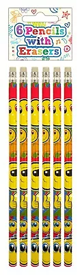 288 Packs Of 6 Smiley Face Pencils Erasers Toy Party Bag Bulk Wholesale Job Lot • £209.99