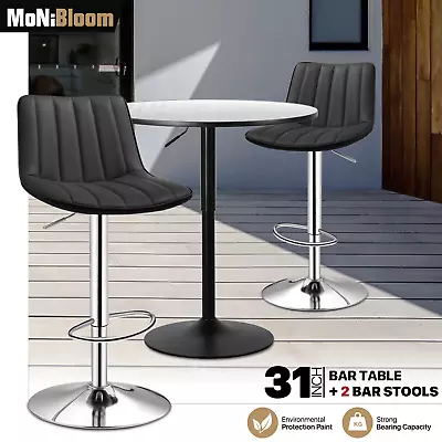 3 Piece[PUB TABLE+2 BAR STOOLS SET]Wood Tabletop Adjustable Height Dining Chair • $229.99