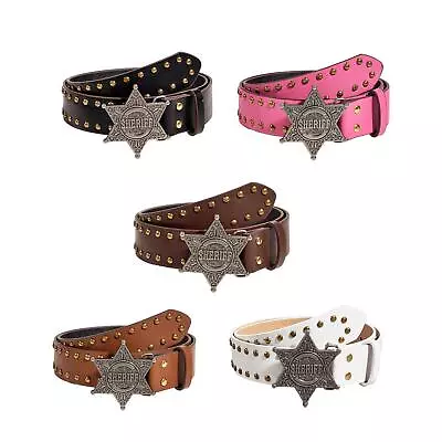 Womens PU Leather Belt Gothic Western Cowboy Cowgirl Belt Wide Waist Belt Star • £7.69
