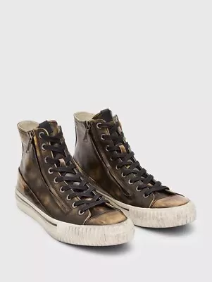 New John Varvatos Distressed Brown Double Zip High Top Sneakers Size 11 • $185