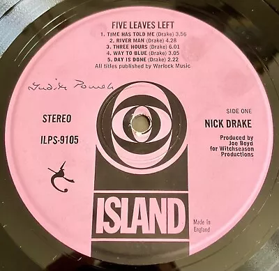 NICK DRAKE FIVE LEAVES LEFT 1st UK LP 1969 PINK ISLAND PSYCH FOLK ILPS 9105 • £192