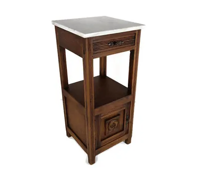 Antique Art Deco Art Nouveau Brown Marble Top Side Cabinet Table Nightstand  Woo • $517.75