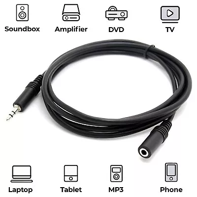 AUX Headphone Extension Cable 3.5mm Jack Audio Lead Male To Female Earphone • £2.69