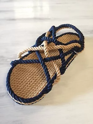 Rope Sandals Women's Size 10 Mens Size 9 Medium Width Navy Combo Style Vegan • $29