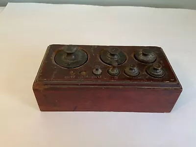 Antique Set Of Apothecary Brass Weights W/ Old Wooden Block Organizer • $19.99