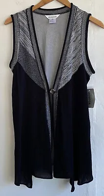 Exclusively Misook Knit Cardigan Vest Sleeveless Size XS Black Gray Elegant NWT • $59.99