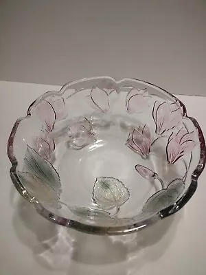 Mikasa Crystal Etched Leaf Design Salad Chips Antipasto Serving Bowl • $35