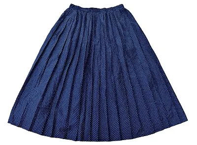 Vintage 80s Blue Pleated Pin Spot Print Lower Length Skirt Retro Boho 8 - 10 • £7.95