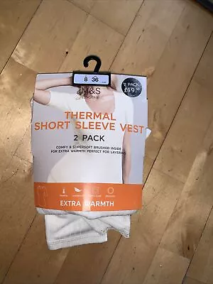 BNWT M&S Ladies Thermal Short Sleeve Vest X 2 Pack Cream Size UK 8 RRP £19.50 • £12.99