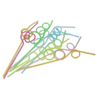 10x Crazy Colors Curly Drinking Straws Sipping Straws Kids Party Gift Favors • £5.20