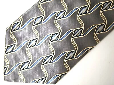 Vtg Martin Wong Mens Necktie Tie Grey Silver Beige Blue Geometric Gloss Silk 58  • $5.01