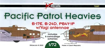 DK Decals 1/72 PACIFIC PATROL HEAVIES B-17E B-24D & PB4Y-1P • $17.99