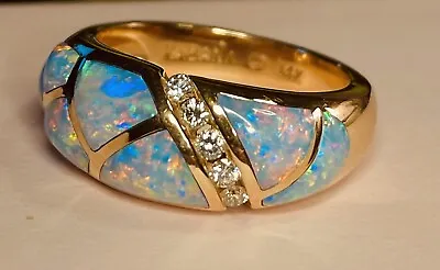 New $6100 KABANA 14k Rose Gold Natural Opal Inlay & Diamond Ring Sz 7.5 9.2g TW • $2600