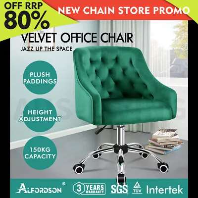 ALFORDSON Velvet Office Chair Computer Swivel Armchair Work Adult Kids Green • $165.79